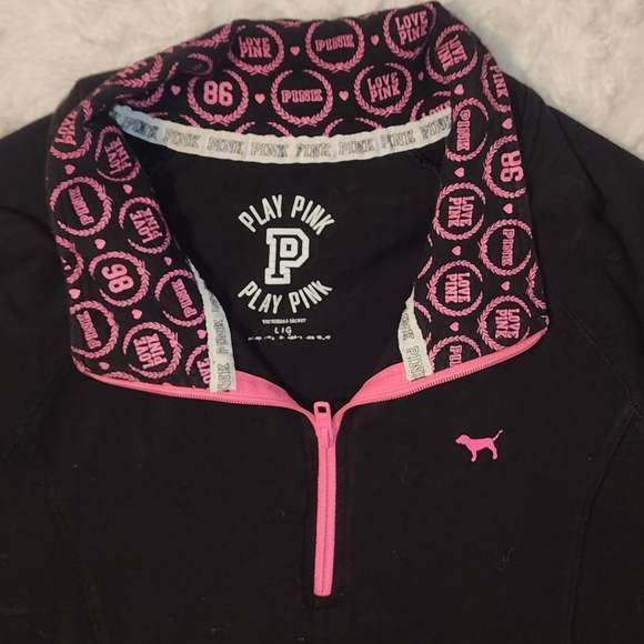 Women's Victoria's Secret VS PINK Black Pink Sz Large Sweatshirt Half Zip Hoodie - Picture 2 of 4
